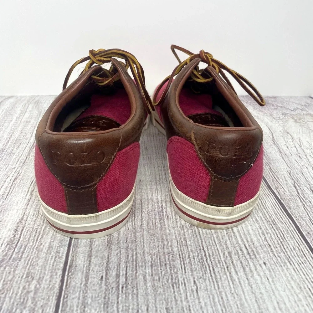 Ralph Lauren Polo Vaughn Men's 10.5D Red Linen Leather Canvas Boat Shoes Sneaker